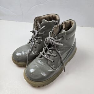 AKID Atticus Light Gray Patent Leather Pony Zipper Boots Size 12